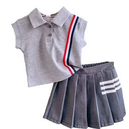 StyleCast x Revolte Girls Shirt Collar Sleeveless Pure Cotton T-shirt with Skirt-picture-38