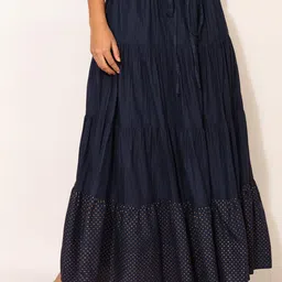 Fabindia Polka Dot Printed Pure Cotton Maxi Tiered Skirt image 1