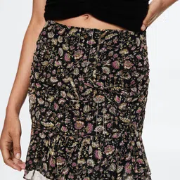 MANGO Women Black & Pink Ethnic Motifs Printed A-line Skirt-picture-10