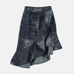 KiddoPanti Girls Printed Asymmetrical Ruffle Denim Skirt-picture-45