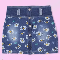 CUTECUMBER Girls Blue  Printed Mini Denim Skirt image 1