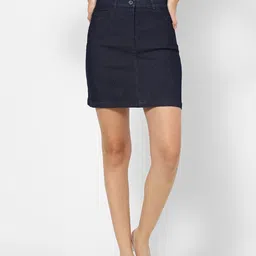 VASTRADO Women Blue Solid Pure Cotton Denim A-Line Skirt-picture-20