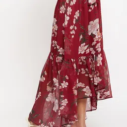 Bitterlime Floral Printed Flared Tie-Up Maxi Skirt image 3