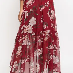 Bitterlime Floral Printed Flared Tie-Up Maxi Skirt image 4