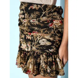 ANVI Be Yourself Women Stylish Black Floral Weightless Volume Skirt image 5