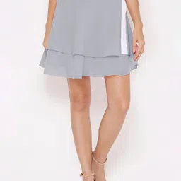 aturabi Women Grey Solid Above Knee Flared Skirts-picture-23