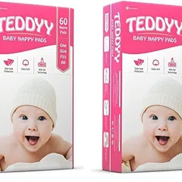 TEDDYY Baby Nappy Pads 60 Pads - Free Size, Side - Leak Protection, Soft Gel (Pack of 2) image 1
