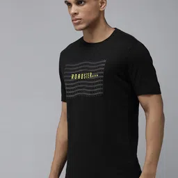 Roadster Men Black & Yellow Brand Logo Printed Pure Cotton T-shirt image 3