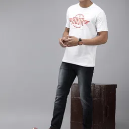 Roadster Men White Brand Logo Printed Pure Cotton T-shirt image 5