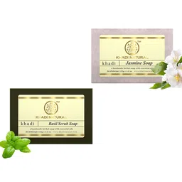 Khadi Natural Set of Basil Scrub & Jasmine Handmade Herbal Soaps-picture-9