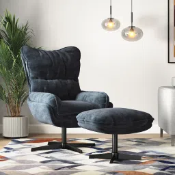 urban ladder Marson Lounger Chair with Ottoman in Indigo Blue image 4