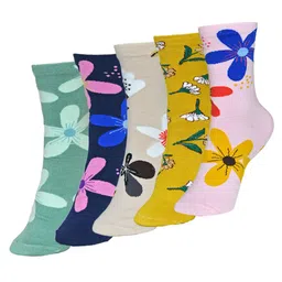 BAESD Kids Pack of 5 Floral Printed Calf-Length Socks-image-0