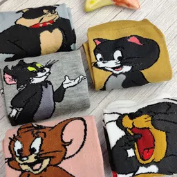 EL REGALO Kids Pack Of 5 Tom & Jerry Printed Calf Length Socks image 3