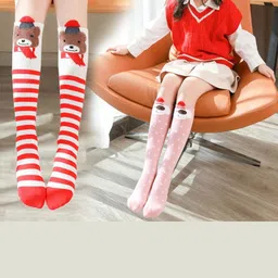 EL REGALO Girls Pack of 6 Red Patterned Above Knee-Length Socks image 5