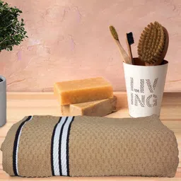 Athom Trendz Beige & White Textured Organic Cotton Super Soft Bath Towel image 1