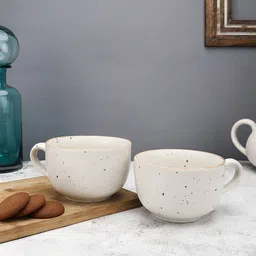 MIAH Decor Set Of 2 Cream-Coloured & Brown Handcrafted Printed Stoneware Matte Cups-picture-41