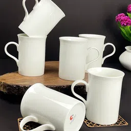 CLAY CRAFT Set Of 6 White Solid Ceramic Glossy Mugs-picture-26