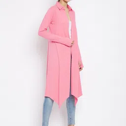 Hypernation Women Pink Asymmetric Pure Cotton Longline Shrug image 2