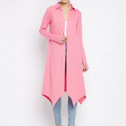 Hypernation Women Pink Asymmetric Pure Cotton Longline Shrug image 3