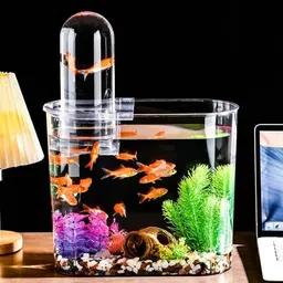 rizopets Aquarium Kit with LED Nano Lamp 2.5W, Hang-on Filter 3W, Decorative Hydroponic quarium Mini Fish Tank Guppies, Shrimp, Polycarbonate Material, Suitable for Home, Living Room and Office image 5