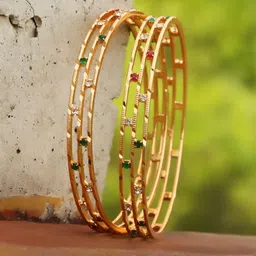 Adwitiya Collection Set Of 2 Gold-Plated Gold-Toned Stone Studded Bangle image 1