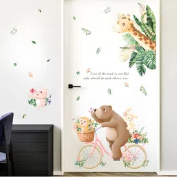 Asian royal Brown & Green Cartoon Print Self Adhesive Wall Sticker-picture-10