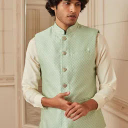 Tasva Men Top Stitch Collar Jacquard Bundi image 2