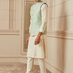 Tasva Men Top Stitch Collar Jacquard Bundi image 4