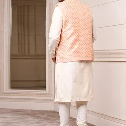 Tasva Men Orange Woven Design Jacquard Bundi Nehru Jacket image 2