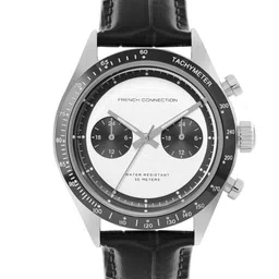 French Connection Men White Patterned Dial & Black Leather Textured Straps Analogue Watch - FCP37BL image 2