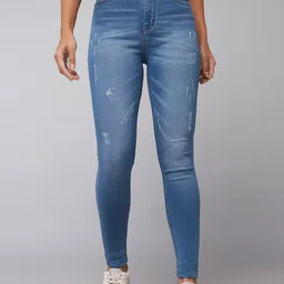 DOLCE CRUDO Women Skinny Fit High-Rise Low Distress Light Fade Stretchable Jeans-picture-15