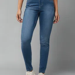DOLCE CRUDO Women Skinny Fit High-Rise Low Distress Light Fade Stretchable Jeans-image-32