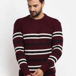 Club York Men Maroon & White Striped Pullover image 1