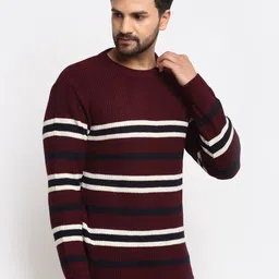 Club York Men Maroon & White Striped Pullover image 3