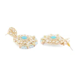 Zaveri Pearls Gold-Plated Turquoise Blue & White Kundan -Studded & Pearl Beaded Jewellery Set image 4
