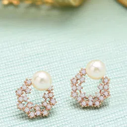Zaveri Pearls Off-White Gold-Plated CZ-Studded Beaded Circular Studs image 1
