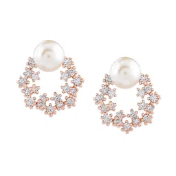 Zaveri Pearls Off-White Gold-Plated CZ-Studded Beaded Circular Studs image 4