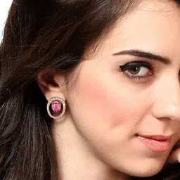 Estele Gold-Plated & Pink Oval Studs image 1