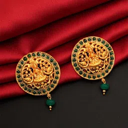 aadita Gold Plated American Diamond Studded And Artificial Beaded Circular Drop Earrings-image-73