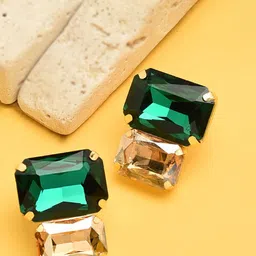 Zaveri Pearls Gold-Toned & Green Geometric Studs-picture-35