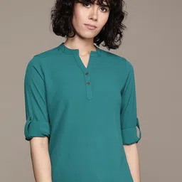 Roadster Mandarin Collar Roll-Up Sleeves Shirt Style Top image 3