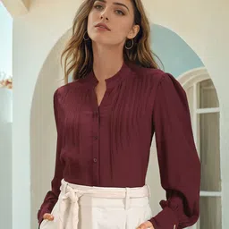 U.S. Polo Assn. Women Mandarin Collar Cuffed Sleeves Shirt Style Top image 1