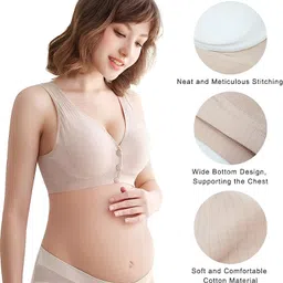 meizhimi fashion with passion Women Cotton Maternity Full Cup Non Padded Wire Free Leakproof Sleep Nursing Feeding Bra (Beige_38) (Pack of 1) image 3