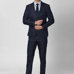 van heusen V Dot Men Navy Blue Solid Single-Breasted 2Piece Formal Suit-picture-43