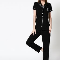 Zeyo Women Black & White Pure Cotton Night suit-picture-30
