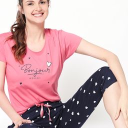 Zeyo Women Pink & Navy Printed Night Suit-picture-8
