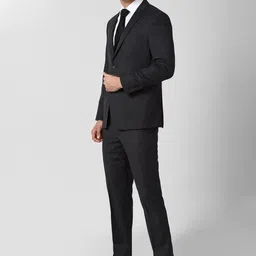 Van Heusen Men Charcoal Grey Checked Slim-Fit Single-Breasted Two-Piece Formal Suit image 5