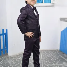 BT DEZINES Boys Self Designed Single-Breasted Satin Five-Piece Party Suit image 5