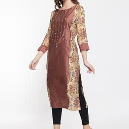 Elthia Round Neck Ethnic Motifs Printed  Beads And stones Pure Silk Kurta With Leggings image 4