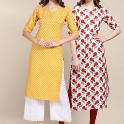 7threads KALINI WomenPack of 2 Printed Summer Sheers Crepe Kurta-picture-4